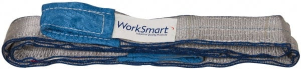Value Collection - 7' Long x 2" Wide, 6,400 Lb Vertical Capacity, 2 Ply, Polyester Web Sling - 5,000 Lb Choker Capacity, Silver (Color), with Eye & Eye (Flat) - Exact Tooling
