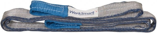 Value Collection - 9' Long x 2" Wide, 6,400 Lb Vertical Capacity, 2 Ply, Polyester Web Sling - 5,000 Lb Choker Capacity, Silver (Color), with Eye & Eye (Flat) - Exact Tooling