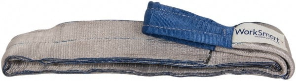 Value Collection - 5' Long x 4" Wide, 11,500 Lb Vertical Capacity, 2 Ply, Polyester Web Sling - 9,200 Lb Choker Capacity, Silver (Color), with Eye & Eye (Flat) - Exact Tooling