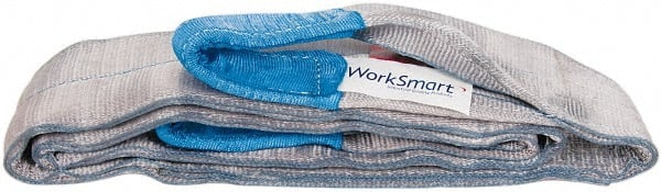 Value Collection - 8' Long x 4" Wide, 11,500 Lb Vertical Capacity, 2 Ply, Polyester Web Sling - 9,200 Lb Choker Capacity, Silver (Color), with Eye & Eye (Flat) - Exact Tooling