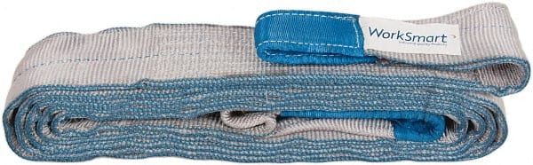 Value Collection - 18' Long x 4" Wide, 11,500 Lb Vertical Capacity, 2 Ply, Polyester Web Sling - 9,200 Lb Choker Capacity, Silver (Color), with Eye & Eye (Flat) - Exact Tooling