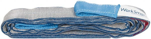 Value Collection - 10' Long x 2" Wide, 6,400 Lb Vertical Capacity, 2 Ply, Polyester Web Sling - 5,000 Lb Choker Capacity, Silver (Color), with Eye & Eye (Twisted) - Exact Tooling