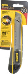 Stanley - Snap Utility Knife - 4-3/8" Blade, Yellow, Silver & Black TPE Handle, 6 Blades Included - Exact Tooling