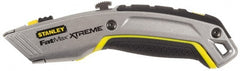 Stanley - Retractable Utility Knife - 2-7/16" Blade, Yellow, Silver & Black Zinc Handle, 4 Blades Included - Exact Tooling