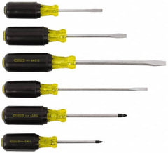 Stanley - 6 Piece Cabinet, Phillips & Slotted Screwdriver Set - Blade Sizes: Length 3, 4 & 6, Width 1/4, 5/16 & 3/16, Bit Sizes: Philips #1 to #2 - Exact Tooling