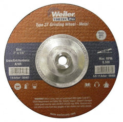 Weiler - 24 Grit, 7" Wheel Diam, 1/4" Wheel Thickness, Type 27 Depressed Center Wheel - Very Coarse Grade, Aluminum Oxide, Resinoid Bond, R Hardness, 8,500 Max RPM - Exact Tooling