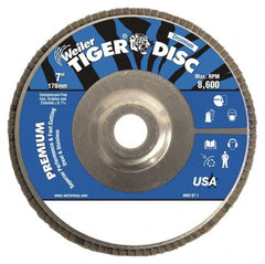 Weiler - 36 Grit, 7" Disc Diam, 7/8" Center Hole, Type 29 Zirconia Alumina Flap Disc - 8,600 Max RPM, Aluminum Backing, Quick Change Type S Attaching System, Coated - Exact Tooling