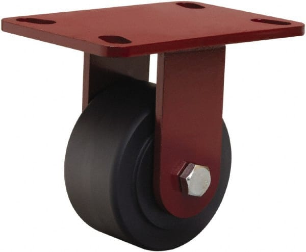 Hamilton - 4" Diam x 2" Wide x 5-5/8" OAH Top Plate Mount Rigid Caster - Nylon, 2,000 Lb Capacity, Sealed Precision Ball Bearing, 4-1/2 x 6-1/2" Plate - Exact Tooling