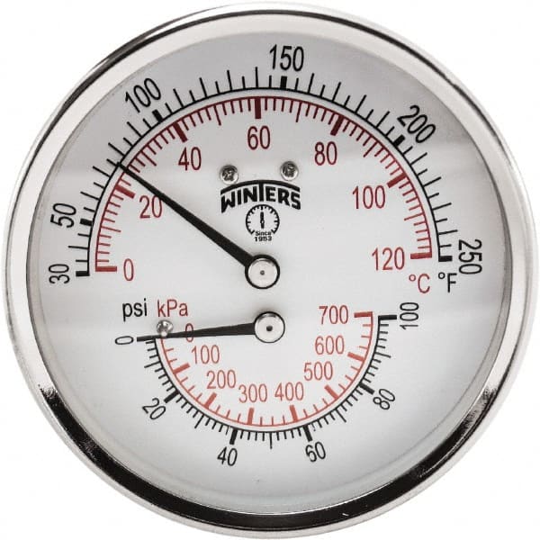 Winters - 3" Dial, 1/2 Thread, 0-100 Scale Range, Pressure Gauge - Center Back Connection Mount, Accurate to 0.03% of Scale - Exact Tooling