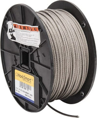 Value Collection - 500' Long, 1/8" Diam, Aircraft Cable - 1,780 Lb Breaking Strength, Material Grade 316, 7 x 19 Strand Core - Exact Tooling
