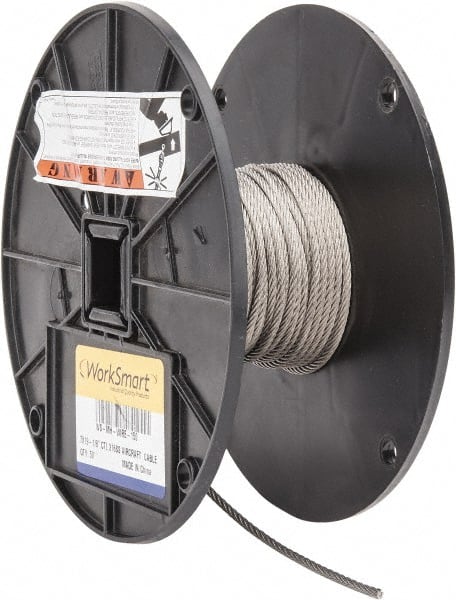 Value Collection - 50' Long, 1/8" Diam, Aircraft Cable - 1,780 Lb Breaking Strength, Material Grade 316, 7 x 19 Strand Core - Exact Tooling