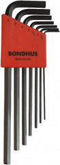 Bondhus - 7 Piece L-Key Ball End Hex Key Set - Hex Range 1.5 to 6mm, 8-3/4" OAL, Protanium High Torque Steel - Exact Tooling