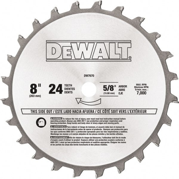 DeWALT - 8" Diam, 5/8" Arbor Hole Diam, 24 Tooth Wet & Dry Cut Saw Blade - Tungsten Carbide-Tipped, Standard Round Arbor - Exact Tooling