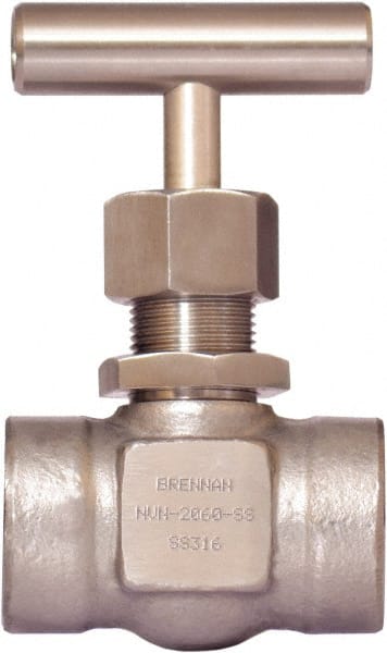 Brennan - 1/4" Pipe, Straight Needle Valve - PTFE Seal, Tube Ends, Stainless Steel Valve, 6,000 Max psi - Exact Tooling