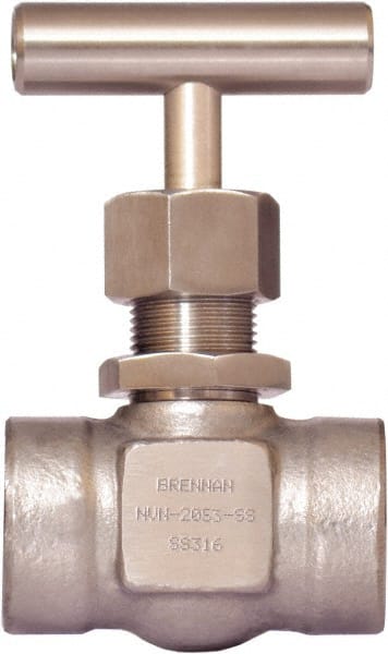 Brennan - 3/4" Pipe, Straight Needle Valve - PTFE Seal, Tube Ends, Stainless Steel Valve, 6,000 Max psi - Exact Tooling