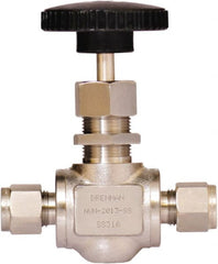 Brennan - 3/8" Pipe, Straight Needle Valve - PTFE Seal, Tube Ends, Stainless Steel Valve, 6,000 Max psi - Exact Tooling