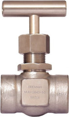 Brennan - 3/4" Pipe, Straight Needle Valve - PTFE Seal, Tube Ends, Stainless Steel Valve, 6,000 Max psi - Exact Tooling