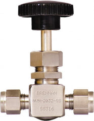 Brennan - 1/4" Pipe, Straight Needle Valve - PTFE Seal, Tube Ends, Stainless Steel Valve, 6,000 Max psi - Exact Tooling