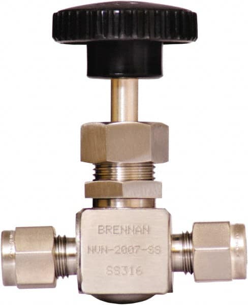 Brennan - 1/4" Pipe, Straight Needle Valve - PTFE Seal, Tube Ends, Stainless Steel Valve, 6,000 Max psi - Exact Tooling
