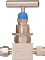 Brennan - 1/2" Pipe, Straight Needle Valve - PTFE Seal, NPT Ends, Stainless Steel Valve, 6,000 Max psi - Exact Tooling
