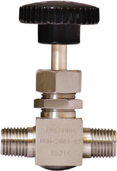 Brennan - 1/4" Pipe, Straight Needle Valve - PTFE Seal, NPT Ends, Stainless Steel Valve, 6,000 Max psi - Exact Tooling