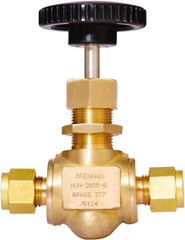 Brennan - 3/8" Pipe, Straight Needle Valve - PTFE Seal, Tube Ends, Brass Valve, 3,000 Max psi - Exact Tooling