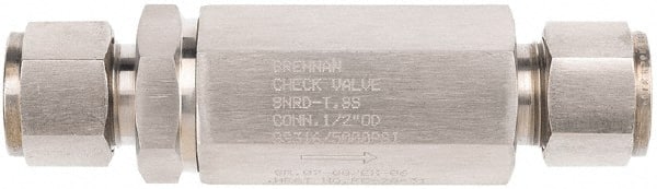 Brennan - 1/2" Stainless Steel Check Valve - Check Valve, Tube Ends, 6,000 WOG - Exact Tooling