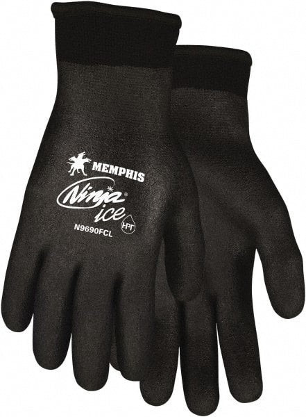 MCR Safety - Size L Work Gloves - Knit Wrist Cuff, Black Polymer, Shell, White Logo, Hem, Paired - Exact Tooling