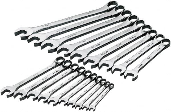 SK - 19 Piece, 6mm to 24mm, 12 Point Combination Wrench Set - Metric Measurement Standard, Chrome Finish, Comes in Rack - Exact Tooling