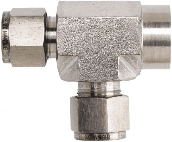 Brennan - 3/8" OD, Stainless Steel Female Run Tee - Comp x FNPT x Comp Ends - Exact Tooling