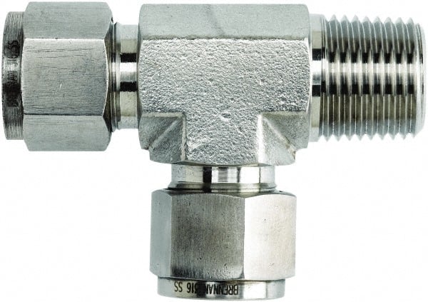 Brennan - 1/4" OD, Stainless Steel Male Run Tee - Comp x MNPT x Comp Ends - Exact Tooling