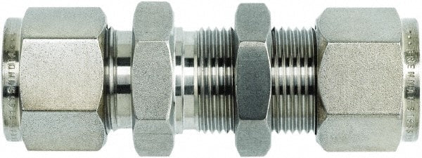 Brennan - 1/4" OD, Stainless Steel Bulkhead Union - Comp x Comp Ends - Exact Tooling