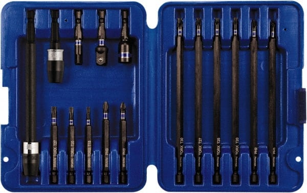 Irwin - 16 Piece, Screwdriver Insert Bit Set - #1 to #3 Phillips, T15 to T30 Torx - Exact Tooling
