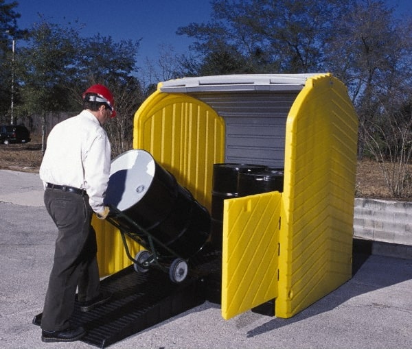 UltraTech - 75 Gal Sump, 9,000 Lb Capacity, 4 Drum, Polyethylene Spill Deck or Pallet - 69" Long x 65" Wide x 84" High, Liftable Fork, Low Profile, 2 x 2 Drum Configuration - Exact Tooling