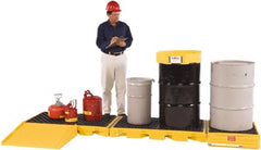 UltraTech - 99 Gal Sump, 4,500 Lb Capacity, 3 Drum, Polyethylene Spill Deck or Pallet - 78" Long x 5-3/4" Wide x 26" High, Low Profile, Inline Drum Configuration - Exact Tooling
