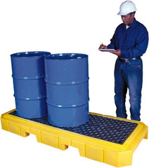 UltraTech - 66 Gal Sump, 4,500 Lb Capacity, 3 Drum, Polyethylene Spill Deck or Pallet - 76" Long x 27" Wide x 9" High, Liftable Fork, Low Profile, Inline Drum Configuration - Exact Tooling