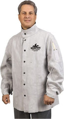 MCR Safety - Size 3XL Welding & Flame Resistant/Retardant Jacket - Gray, Leather, Snaps Closure - Exact Tooling