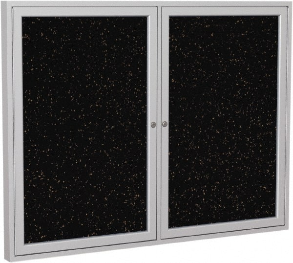Ghent - 48" Wide x 36" High Enclosed Cork Bulletin Board - Rubber, Tan Speckled - Exact Tooling