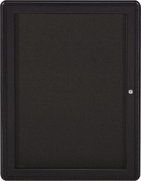 Ghent - 34" Wide x 24" High Enclosed Cork Bulletin Board - Fabric Covered, Gray - Exact Tooling