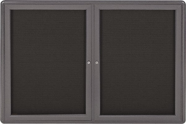 Ghent - 34" Wide x 24" High Enclosed Cork Bulletin Board - Fabric Covered, Gray - Exact Tooling