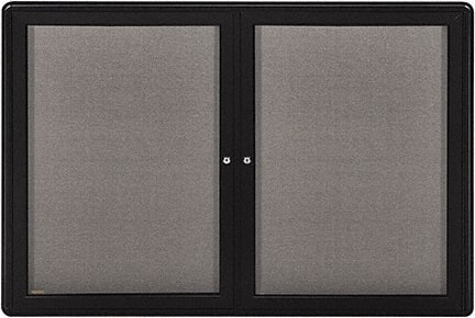 Ghent - 34" Wide x 24" High Enclosed Cork Bulletin Board - Fabric Covered, Black - Exact Tooling