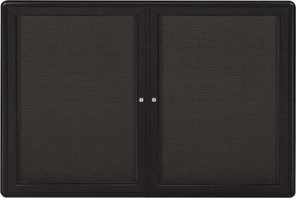 Ghent - 47" Wide x 34" High Enclosed Cork Bulletin Board - Fabric Covered, Gray - Exact Tooling