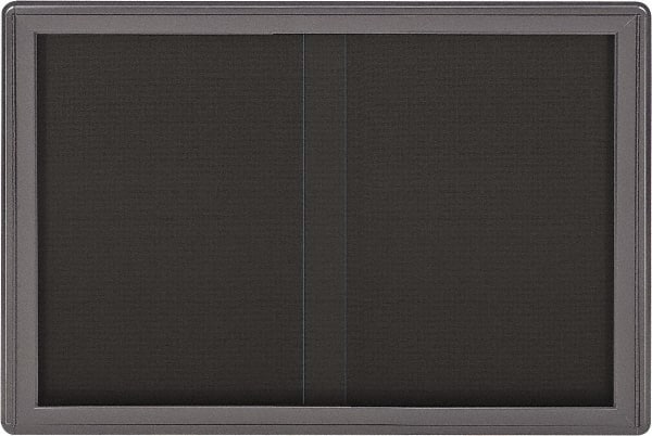 Ghent - 47" Wide x 34" High Enclosed Cork Bulletin Board - Fabric Covered, Gray - Exact Tooling