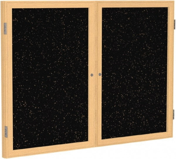 Ghent - 48" Wide x 36" High Enclosed Cork Bulletin Board - Rubber, Tan Speckled - Exact Tooling