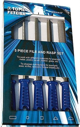 Anglo American - 5 Piece American Pattern File Set - 8" Long, Bastard Coarseness, Set Includes Square, Flat, Round, Half Round, Three Square - Exact Tooling