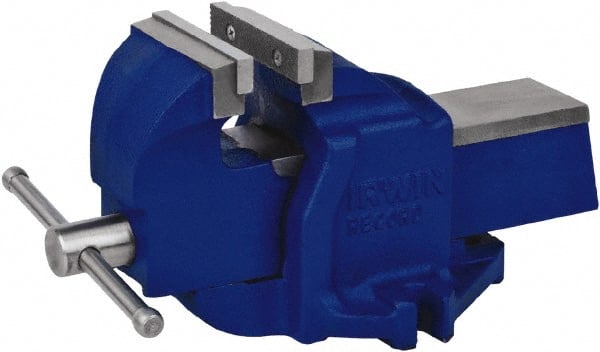 Irwin - 4-1/2" Jaw Width, 5-1/2" Opening Capacity, 3" Throat Depth, Steel Stationary Bench Vise - Bolt Down Base Attachment - Exact Tooling
