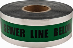 PRO-SAFE - Caution: Buried Sewer Line Below, Detectable Underground Tape - 1,000 Ft. Long x 3 Inch Wide Roll, Polyethylene on Aluminum, 5 mil Thick, Green - Exact Tooling