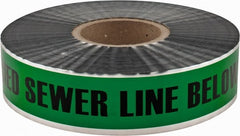 PRO-SAFE - Caution: Buried Sewer Line Below, Detectable Underground Tape - 1,000 Ft. Long x 2 Inch Wide Roll, Polyethylene on Aluminum, 5 mil Thick, Green - Exact Tooling