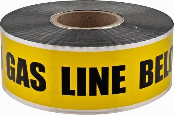 PRO-SAFE - Caution: Buried Gas Line Below, Detectable Underground Tape - 1,000 Ft. Long x 3 Inch Wide Roll, Polyethylene on Aluminum, 5 mil Thick, Yellow - Exact Tooling