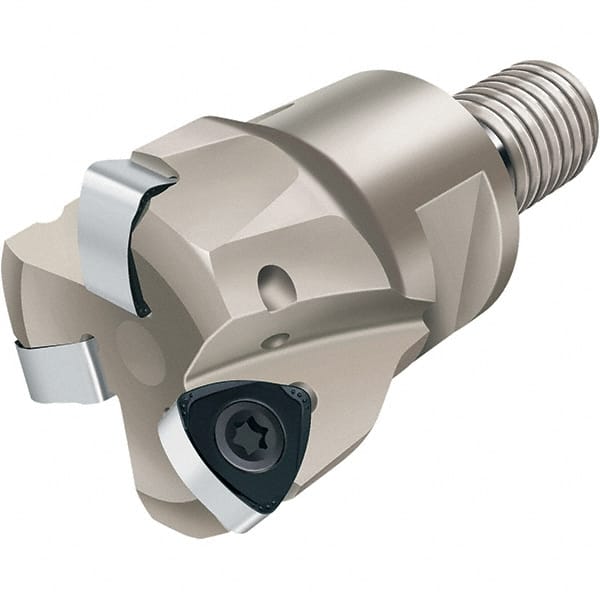 Walter - 21° Lead Angle, 40mm Max Cut Diam, 28.4mm Min Cut Diam, 1mm Max Depth of Cut, Indexable Chamfer & Angle End Mill - 4 Inserts, P23696 Insert Style, 75mm OAL, Through Coolant, Threaded Shank - Exact Tooling